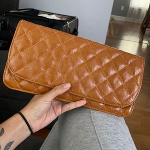 Brown Quilted leather  clutch